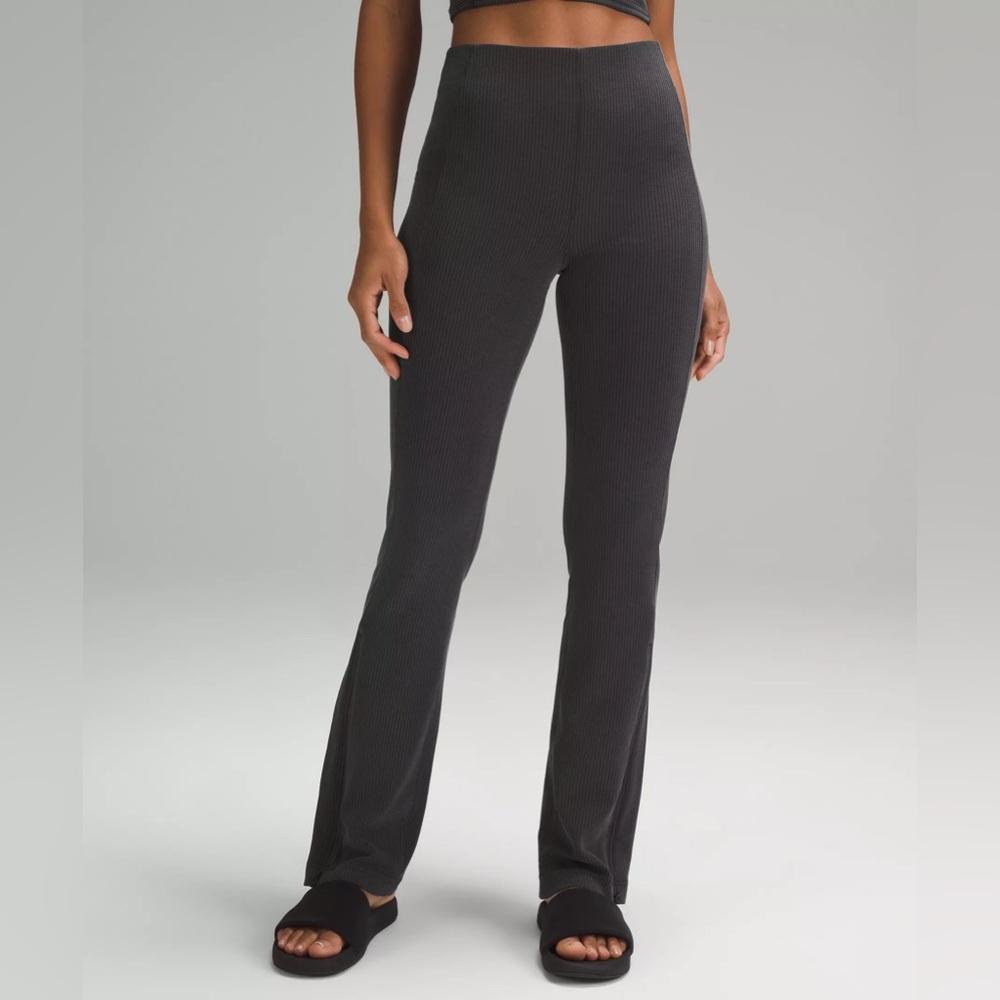 Lululemon Ribbed Softstreme Flare Pants Black Size 4 Lounge Yoga Athleisure